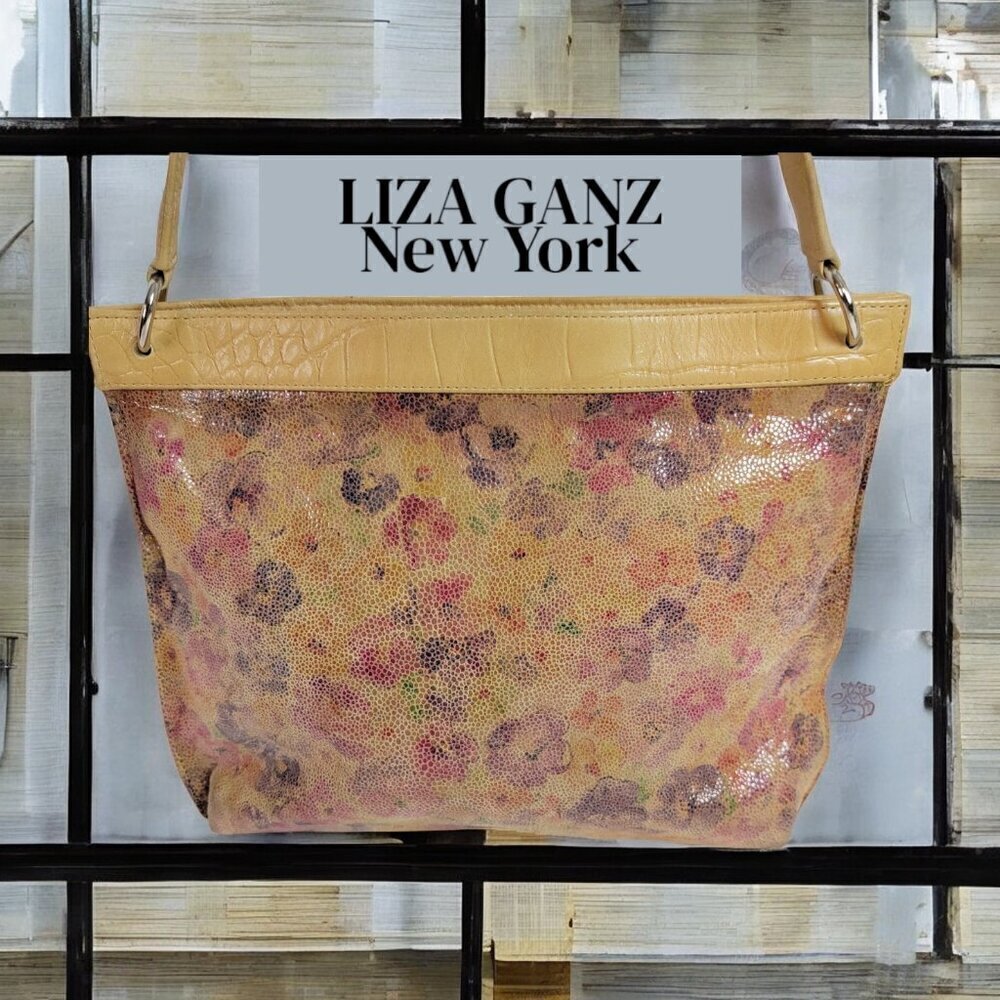 Vintage Liza Ganz New York Floral Leather Shoulder Bag